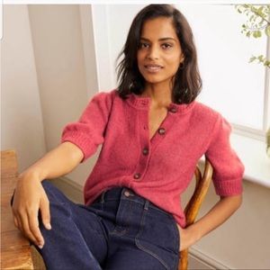 Boden Blakeney Short Sleeve Cardigan Sweater Puff Sleeves Size 10